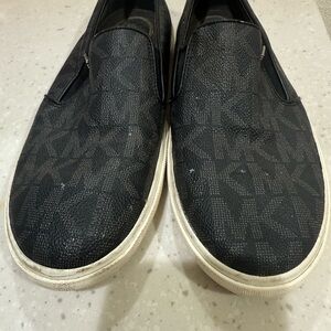 Michael Kors Black MK Logo Slip-On Sneakers with White Sole